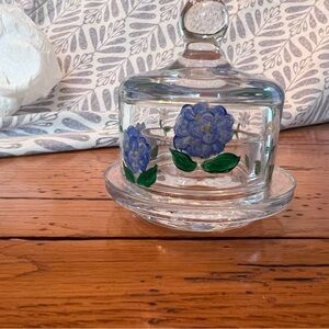 Hand painted Floral Glass Butter Dish with Lid